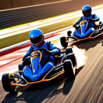 **Prompt:** A dynamic and artistic representation of a KartRider team, where three karts move as a single, fluid entity on a vibrant race track. Energy lines or subtle visual effects connect them, emphasizing perfect synchronization and "telepathic" teamwork. The image should convey seamless synergy and collective flow, with a slightly abstract or ethereal quality, highlighting the idea of "one mind, one engine."