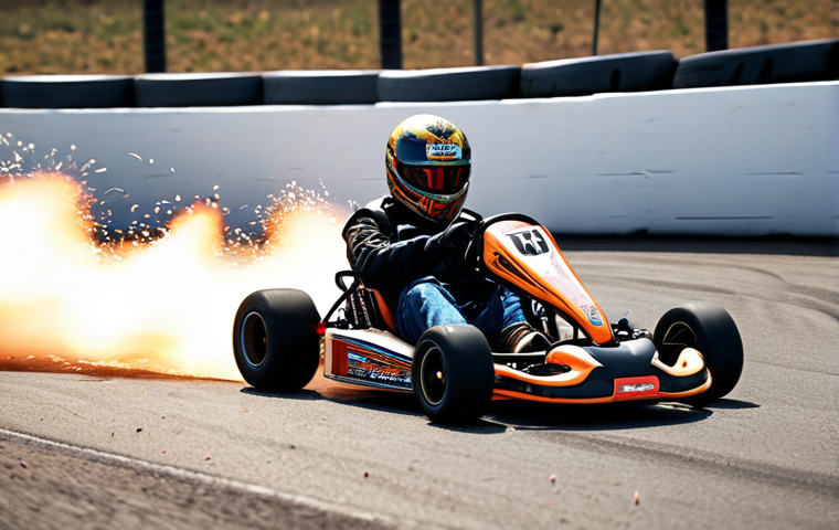 **Image:** A kart drifting around a sharp corner on a race track, with sparks flying from the tires. The kart is using nitro, indicated by flames or a speed effect, and is skillfully navigating the turn at high speed.
**Keywords:** KartRider Drift, drifting, race track, nitro, speed, cornering, sparks.