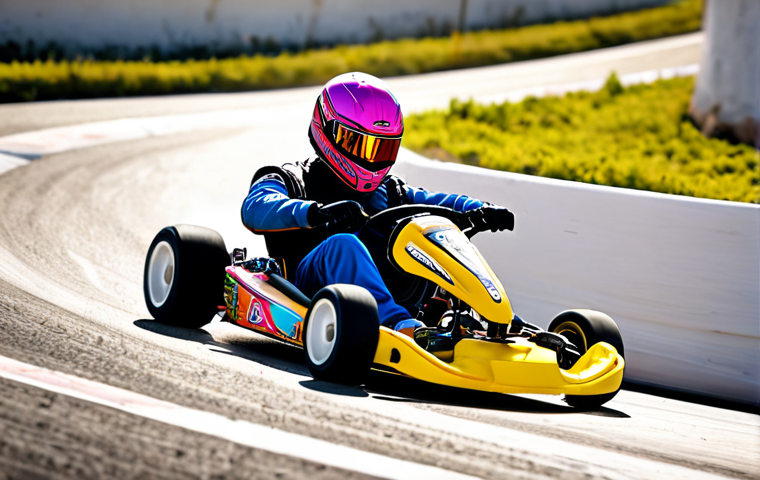 **Prompt:** A vibrant, action-packed scene from KartRider featuring a kart expertly drifting around a hairpin turn on a circuit reminiscent of the Spanish countryside. The kart is leaving trails of nitro, showcasing the skill of mastering drifts for speed. Emphasis on bright colors and dynamic movement. The driver looks focused and determined.