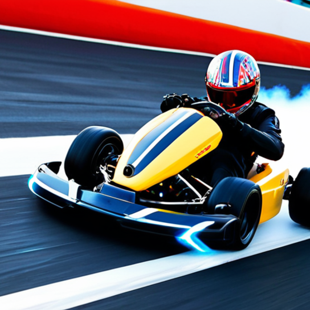 **Prompt:** A highly dynamic, close-up shot of a KartRider kart executing a perfect 'Chain Drift' through a sharp, glowing turn on a futuristic race track. The kart is enveloped in a brilliant, continuous turbo boost effect, leaving streaks of light as it moves with extreme precision. Emphasize the fluid motion, the charged turbo gauge, and the sense of absolute control as the kart follows an 'invisible line'. The scene should convey high speed, skill, and the exhilaration of masterful drifting.