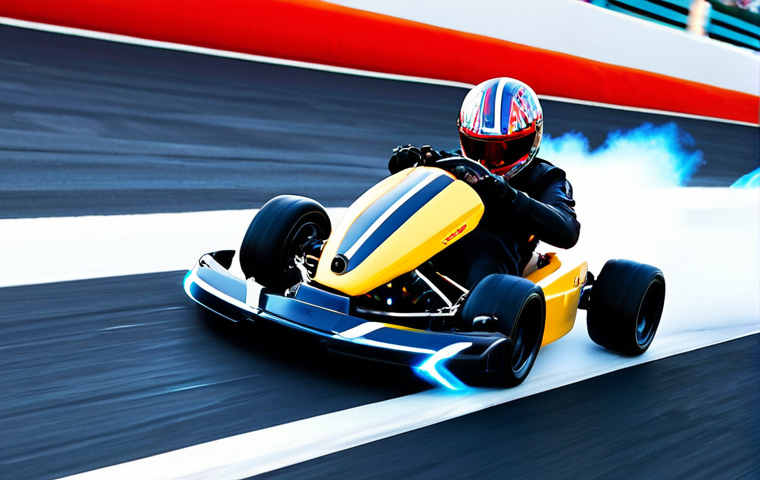 **Prompt:** A highly dynamic, close-up shot of a KartRider kart executing a perfect 'Chain Drift' through a sharp, glowing turn on a futuristic race track. The kart is enveloped in a brilliant, continuous turbo boost effect, leaving streaks of light as it moves with extreme precision. Emphasize the fluid motion, the charged turbo gauge, and the sense of absolute control as the kart follows an 'invisible line'. The scene should convey high speed, skill, and the exhilaration of masterful drifting.