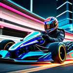 A dynamic, high-speed scene of a professional kart racer in a sleek, futuristic racing suit and helmet, perfectly executing a precise drift on an intricate and vibrant race track. The track features sharp turns, glowing neon elements, and unique architectural landmarks inspired by "Dragon's Gorge" and "Floating Garden." The streamlined kart leaves a blur of motion, conveying immense speed. The focus is on the action and the detailed environment. Professional photography, cinematic lighting, high-quality rendering, sharp focus, perfect anatomy, correct proportions, natural pose, well-formed hands (if visible), proper finger count, natural body proportions. Fully clothed, modest clothing, appropriate attire, professional dress, safe for work, appropriate content, family-friendly.