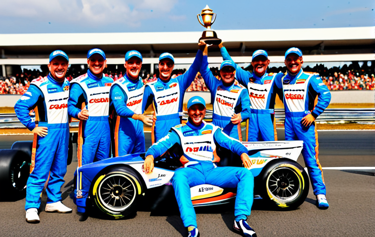 Teamwork Triumph**

"A group of fully clothed, professional KartRider racers celebrating a victory, hoisting a trophy, confetti falling, modest racing suits, pit lane background, safe for work, appropriate content, perfect anatomy, correct proportions, well-formed hands, proper finger count, natural body proportions, family-friendly, professional digital illustration"

**