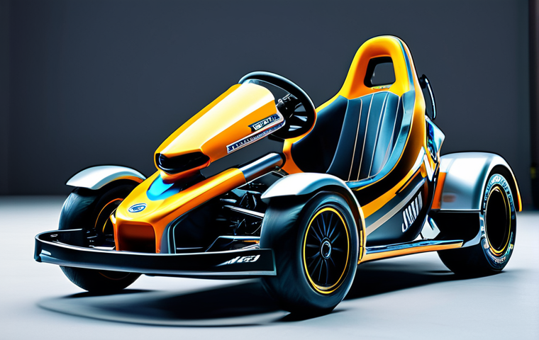 New Kart Showcase**

"A gleaming, futuristic kart with sleek lines and vibrant colors parked in a professional racing garage. The kart is fully customized with unique decals and aerodynamic features. Bright studio lighting, perfect details, showcasing the kart's design. safe for work, appropriate content, fully clothed (no people visible), professional presentation."

**