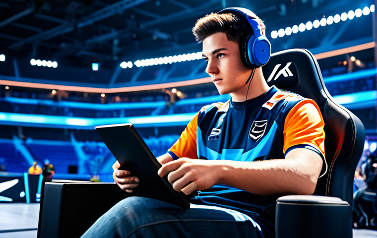 **

"A professional KartRider eSports player, focused and determined, wearing a team jersey and headphones, fully clothed, sitting in a gaming chair in a brightly lit arena during a competition, appropriate attire, safe for work, perfect anatomy, natural proportions, digital illustration, high quality."

**