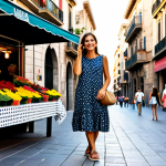 카트라이더 프로 리그 예고 - **Image Prompt:** "A vibrant street scene in Barcelona, Spain. A stylishly dressed woman in her 30s,...