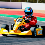 카트라이더 이벤트 랭크전 - Mastering the Drift**

"A focused kart racer in a modern racing suit, expertly drifting around a tig...