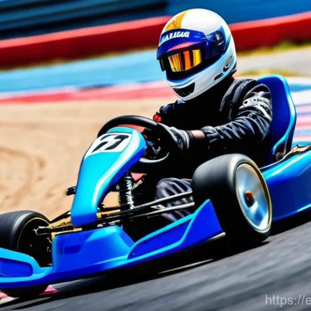 카트라이더 신규 유저 필독 자료 - A dynamic and vibrant image of a skilled young racer, gender-neutral, wearing a full, age-appropriat...