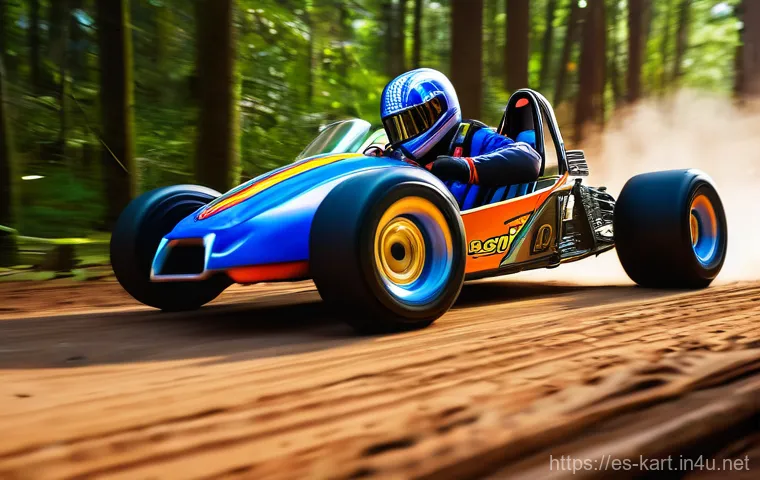 카트라이더 신규 트랙과 드리프트 조언 - " The kart, possibly a "Solid Chaser" or "Hyper Train" model with glowing blue neon underglow and cu...