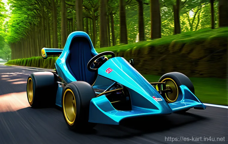 카트라이더 신규 트랙과 드리프트 조언 - " The kart, possibly a "Solid Chaser" or "Hyper Train" model with glowing blue neon underglow and cu...