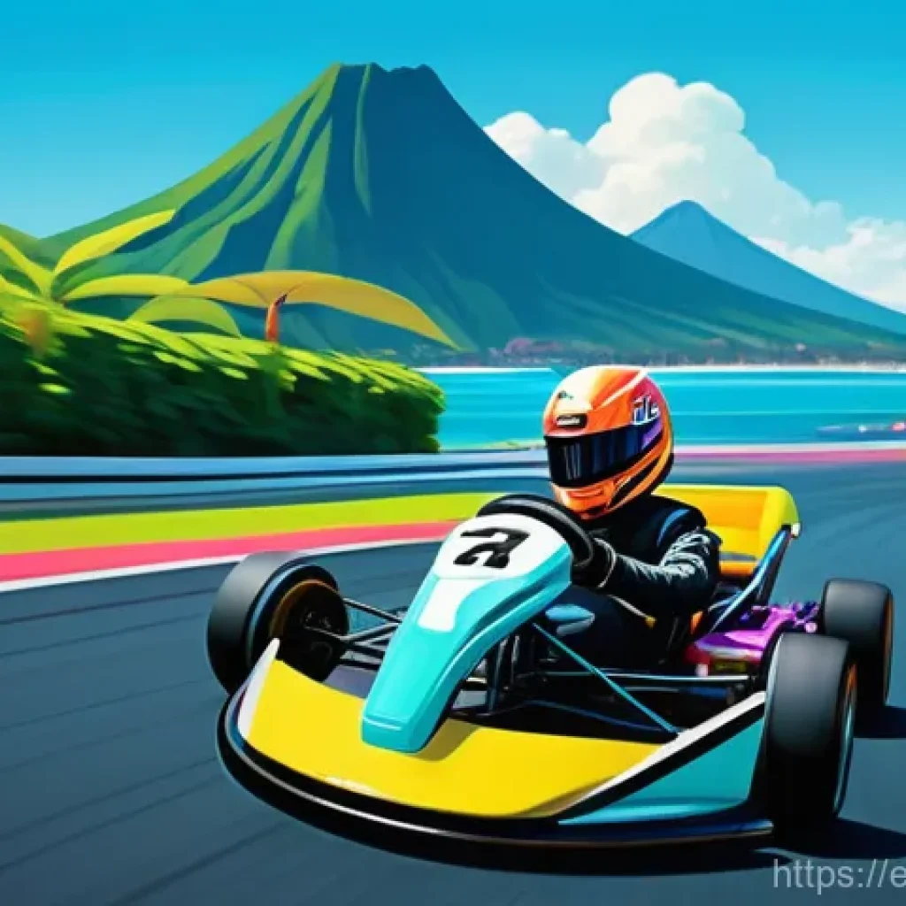 카트라이더 신규 업데이트와 팬아트 대회의 성공 스토리 - **Prompt:** A dynamic and vibrant kart racing scene set on a "World Tour: Hawaii Hula Hula" inspired...