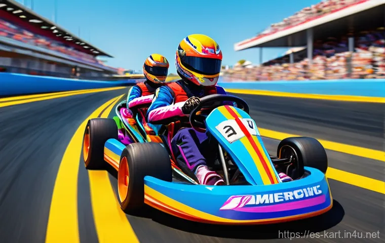 카트라이더 개발자 인터뷰 - **Vibrant Kart Racing Action:** A diverse group of cheerful, cartoon-style male and female racer cha...