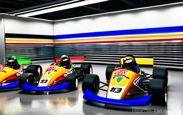 카트라이더 개발자 인터뷰 - **Vibrant Kart Racing Action:** A diverse group of cheerful, cartoon-style male and female racer cha...