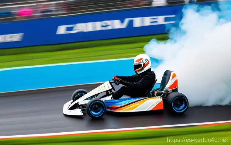 카트라이더 트랙 공략 동영상 - **Prompt:** A high-speed kart race scene, focusing on a vibrant, custom racing kart flawlessly execu...