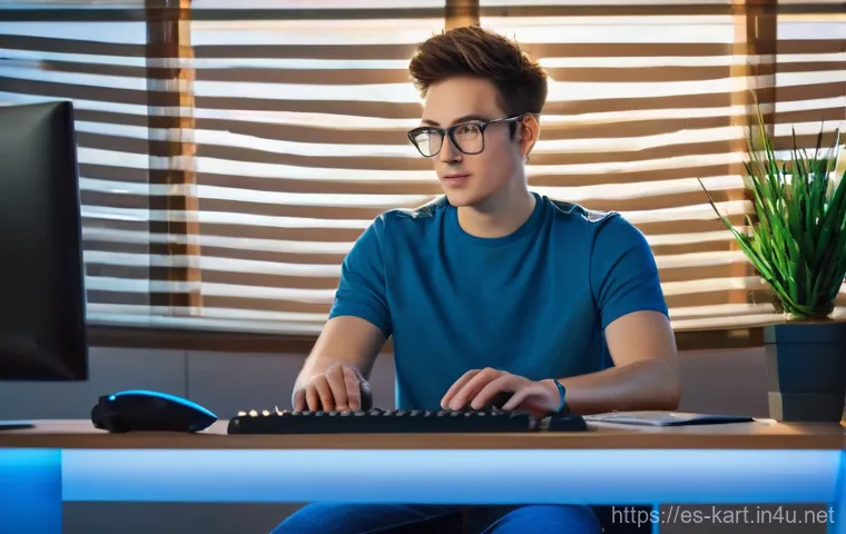 카트라이더 이벤트 코인 획득법 - **Prompt:** A focused gamer, casually dressed in a t-shirt and jeans, sitting at a modern desk with ...