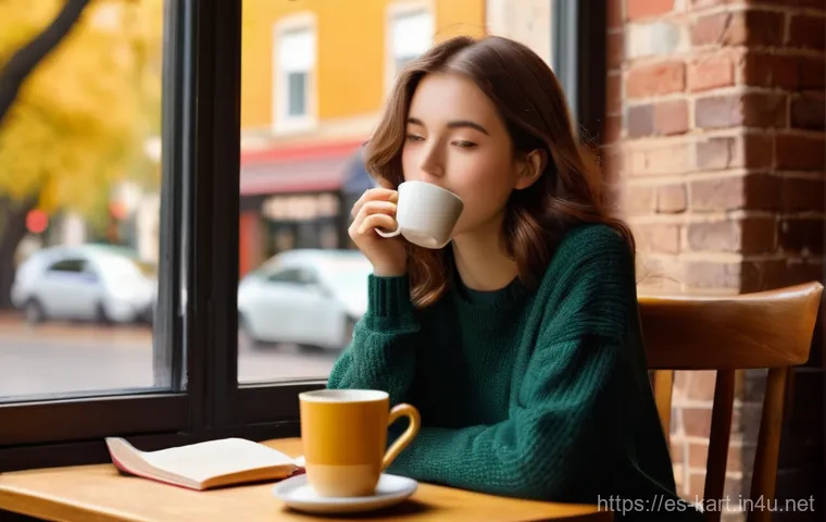 카트라이더 이벤트 성공 전략 - **Prompt 1: A Cozy Autumn Cafe Scene**
    "A young woman, approximately 20-25 years old, with shoul...