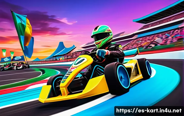 카트라이더 이벤트 활용 가이드 - A dynamic digital illustration of a KartRider competitive tournament scene set in a vibrant, futuris...