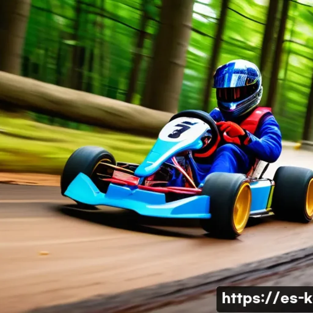 카트라이더 초보 유저의 게임 공략 노하우 - A dynamic kart racing scene on a vibrant, winding track in a lush forest setting, featuring a skille...