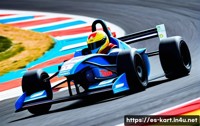 카트라이더 프로 선수 조언 - A dynamic racing scene featuring a sleek, customized kart speeding through a tight curve on a profes...