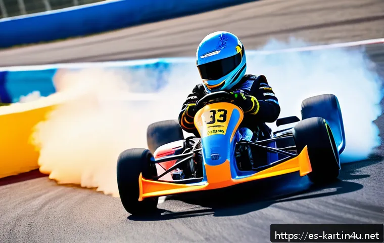 카트라이더 초보자 필수 영상 - A dynamic scene of a skilled racer drifting through a sharp corner on a colorful KartRider track, th...