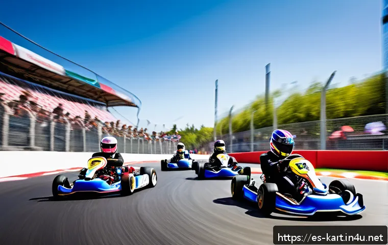 카트라이더 초보 유저의 게임 스타트 노트 - A dynamic kart racing scene on a vibrant, winding track filled with sharp curves and colorful ramps,...