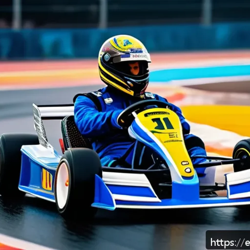 카트라이더 인기 스트리머의 비법 - A dynamic and colorful kart racing scene set on a vibrant urban track with sharp curves and short st...
