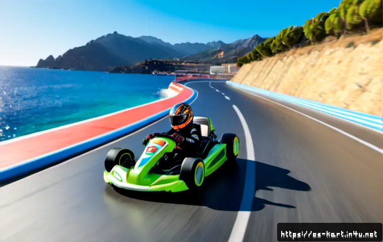 Home 31 카트라이더 이벤트 트랙 추천 - Photorealistic colorful arcade-style go-kart racing circuit designed for a seasonal event, wide view...